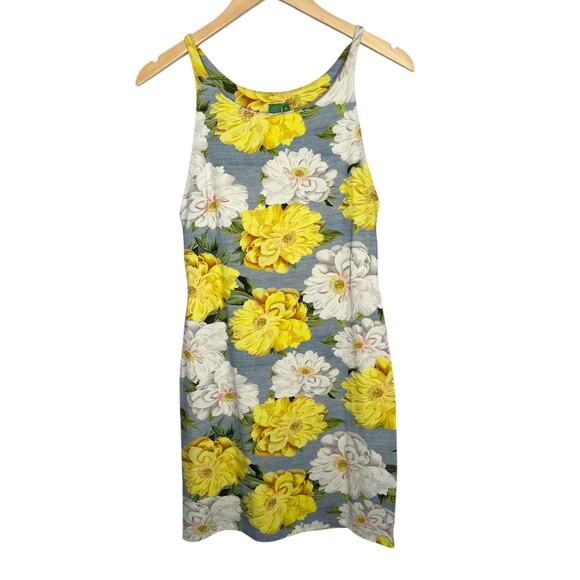 FARM RIO Bodycon Mini Dress Yellow White Peonies Floral Women's Size M Brazil - Picture 1 of 7
